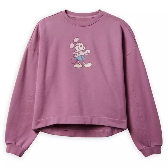 Disney WDW Mickey Mouse Genuine Mousewear Pullover Cropped Sweatshirt Plum XL - Picture 1 of 13